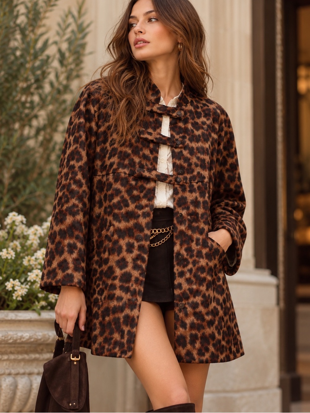 NWT Anthropologie Avec Les Filles Leopard Printed A-Line Empire Waist Bow Jacket